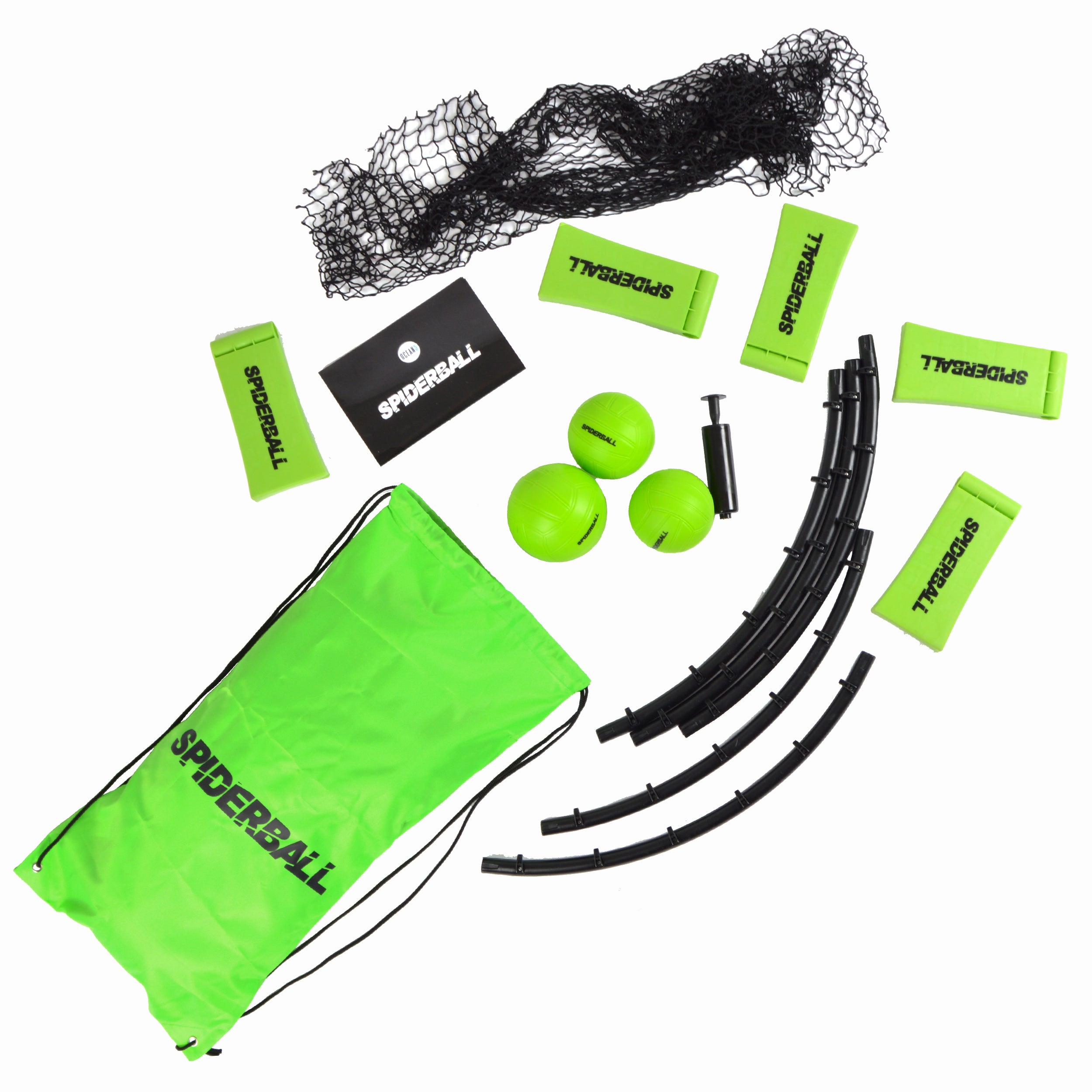 Ocean 5 - Kit de balles de la marque Spiderball - Jeu de balle avec filet - 3 balles et sac de rangement - Vert