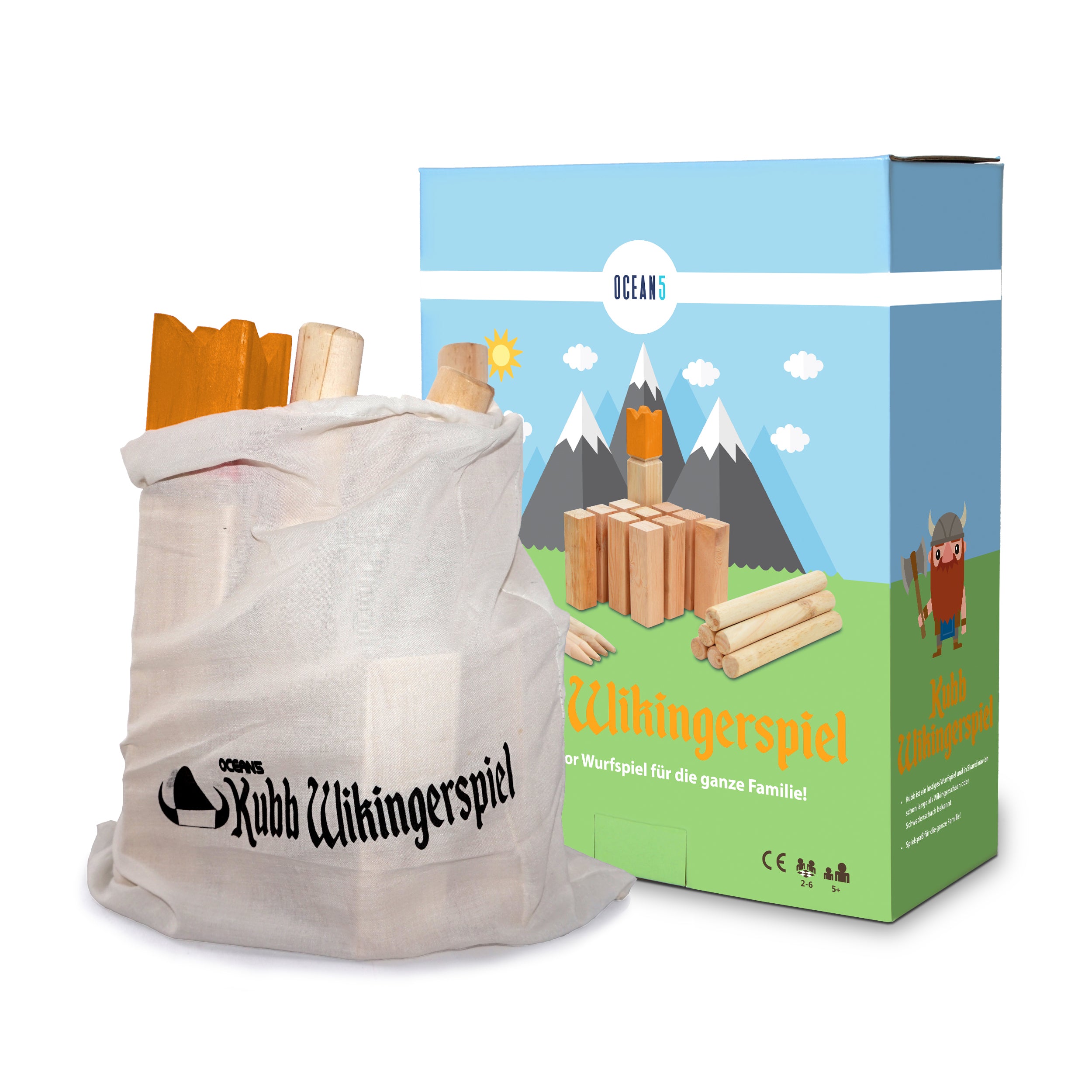 Ocean5 - Kubb - Original Jeu de Société Viking - Jeu en Bois Premium Ocean5 - Kubb - Gold - 25 x 4,7 cm (H B)