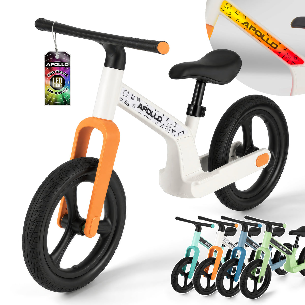 Apollo Funsport France - Draisienne LED Trailbuddy pour enfants dès 2 ans – Draisienne 12 pouces avec éclairage - Blanc