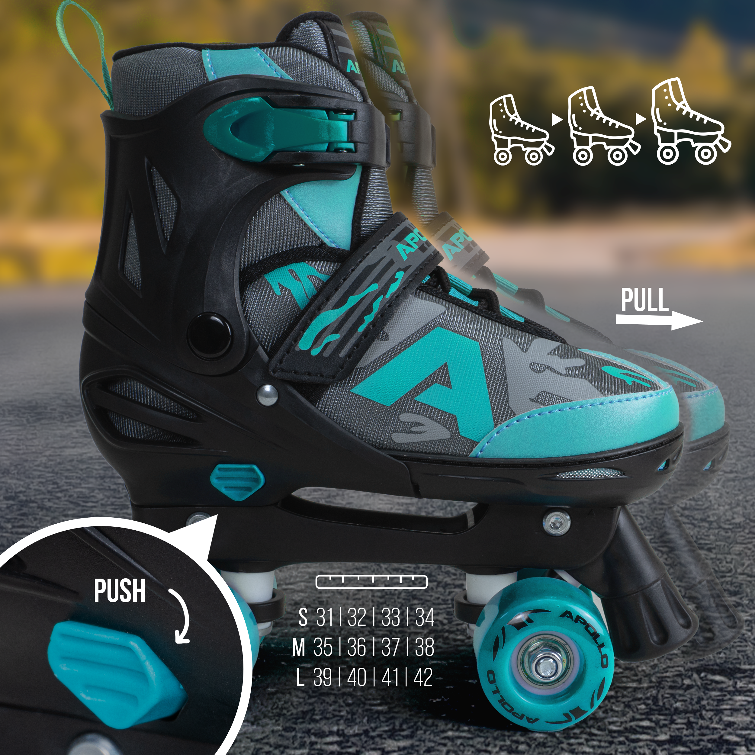 Apollo Funsport France - Apollo Champion Adjustable Quad Skate - patins à roulettes réglables pour enfants - Menthe