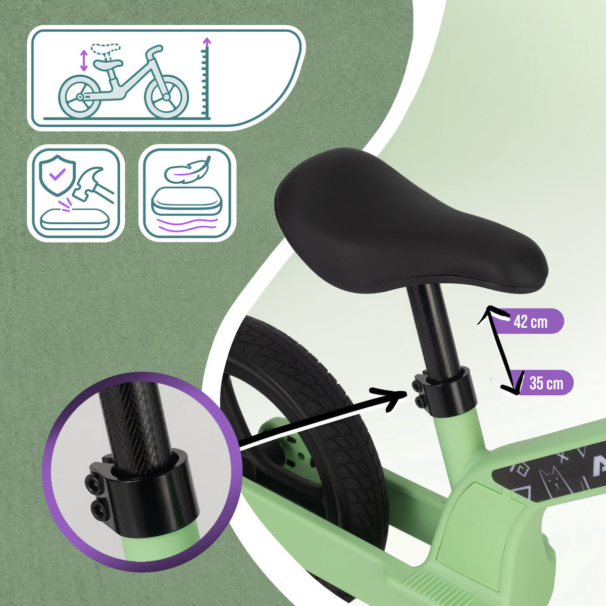 Apollo Funsport France - Draisienne LED Trailbuddy pour enfants dès 2 ans – Draisienne 12 pouces avec éclairage - Vert