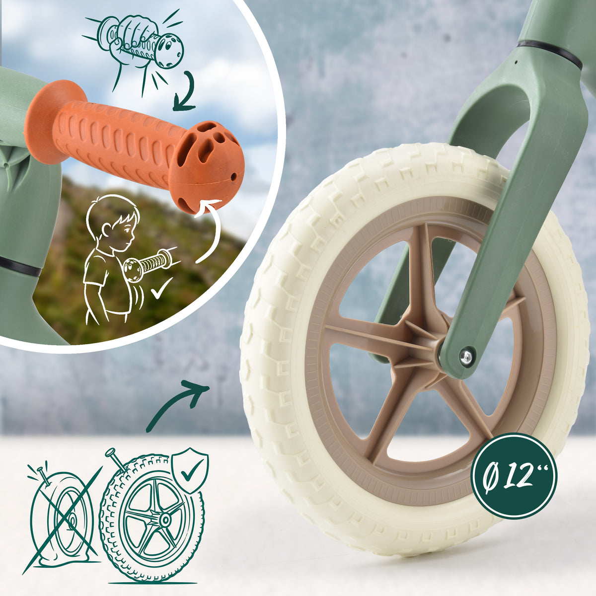 Apollo Funsport France - Draisienne Trailbuddy dès 2 ans – Draisienne enfant 12 pouces - Vert