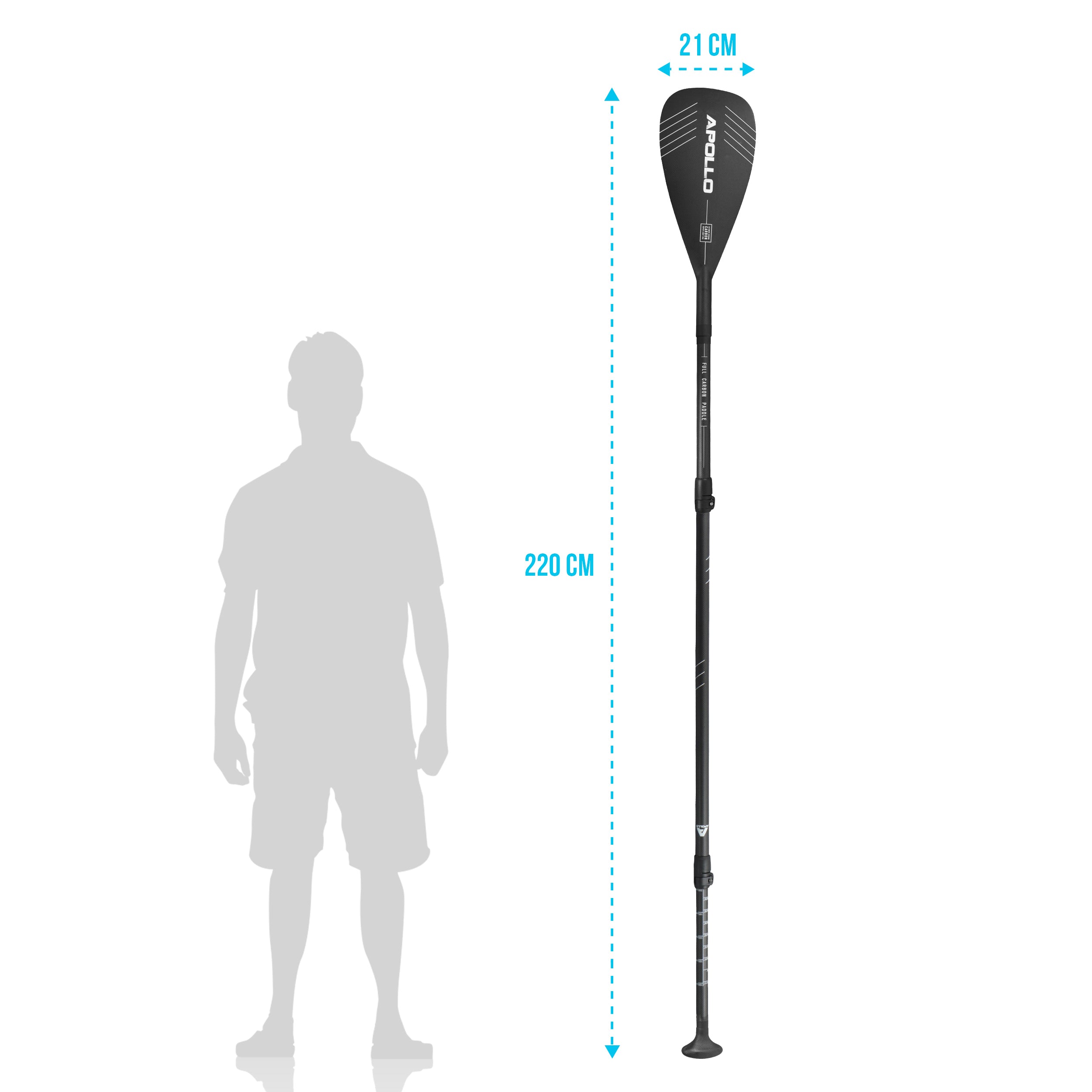 Apollo - Apollo Pagaie SUP – Pagaie en 3 parties en carbone et fibre de verre - Full Carbon Paddel