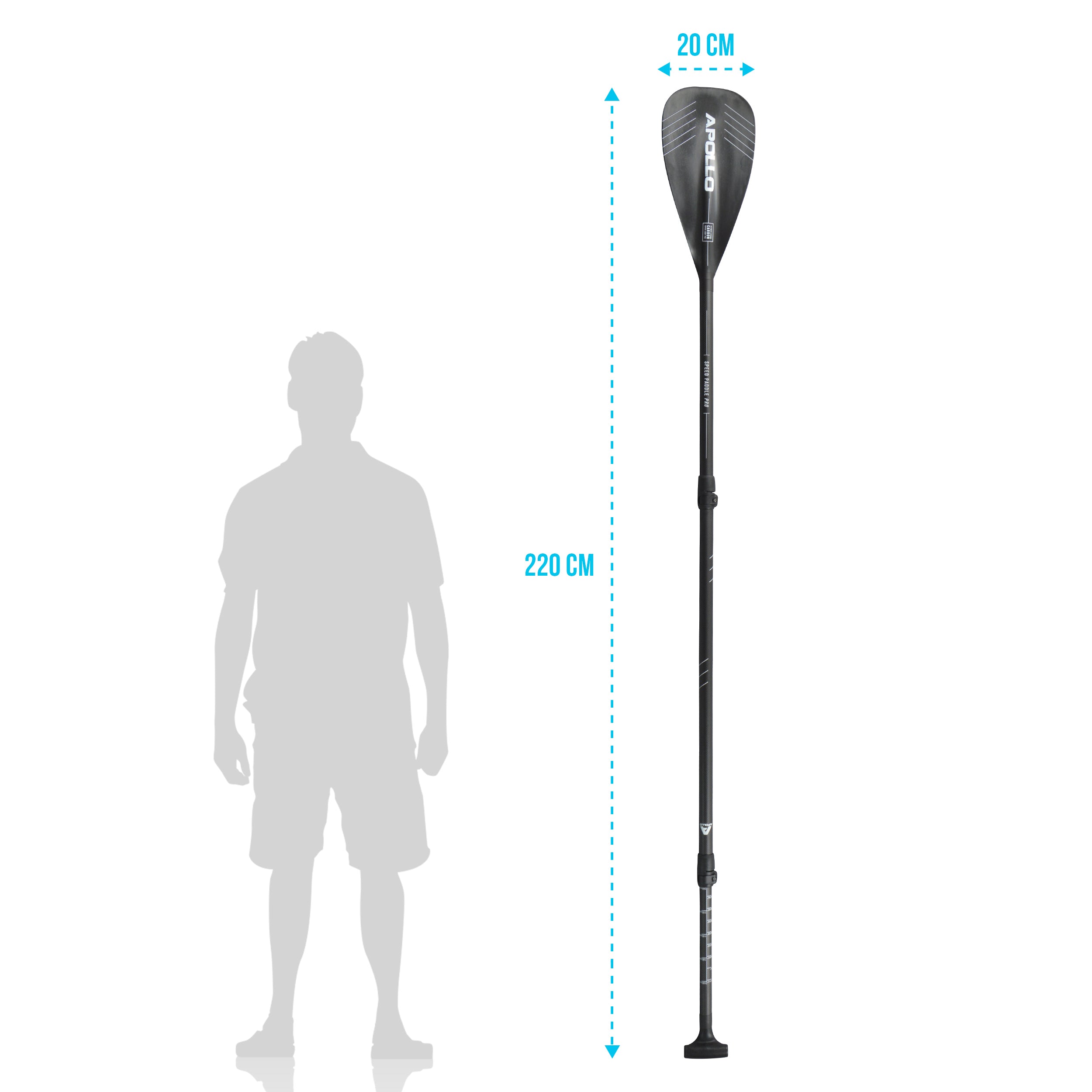 Apollo - Apollo Pagaie SUP – Pagaie en 3 parties en carbone et fibre de verre - Speed Paddle Pro