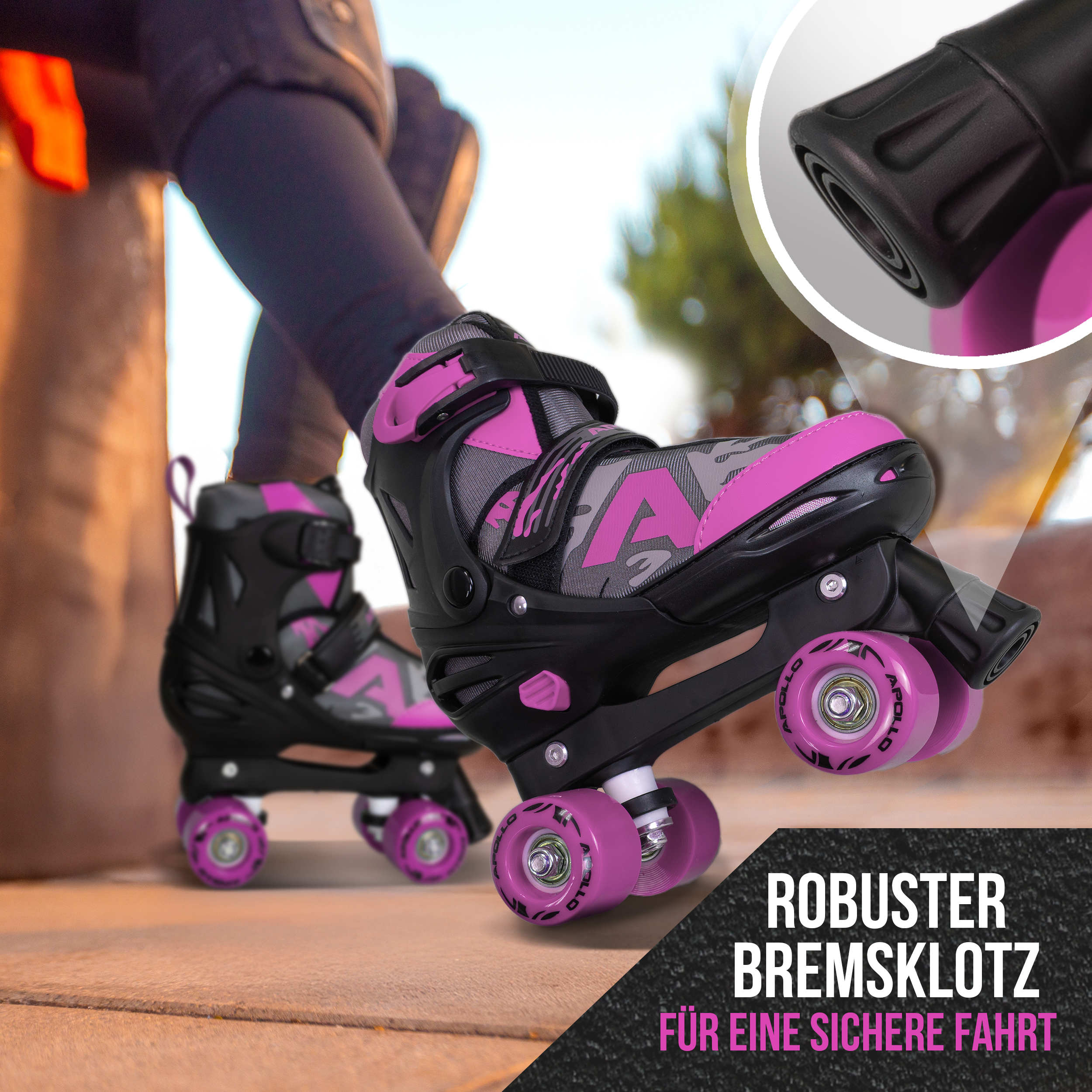 Apollo Funsport France - Apollo Champion Adjustable Quad Skate - patins à roulettes réglables pour enfants - Rose