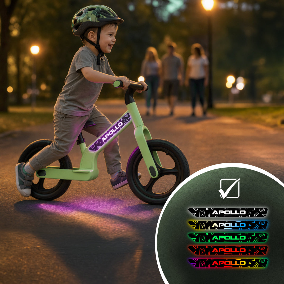 Apollo Funsport France - Draisienne LED Trailbuddy pour enfants dès 2 ans – Draisienne 12 pouces avec éclairage - Vert