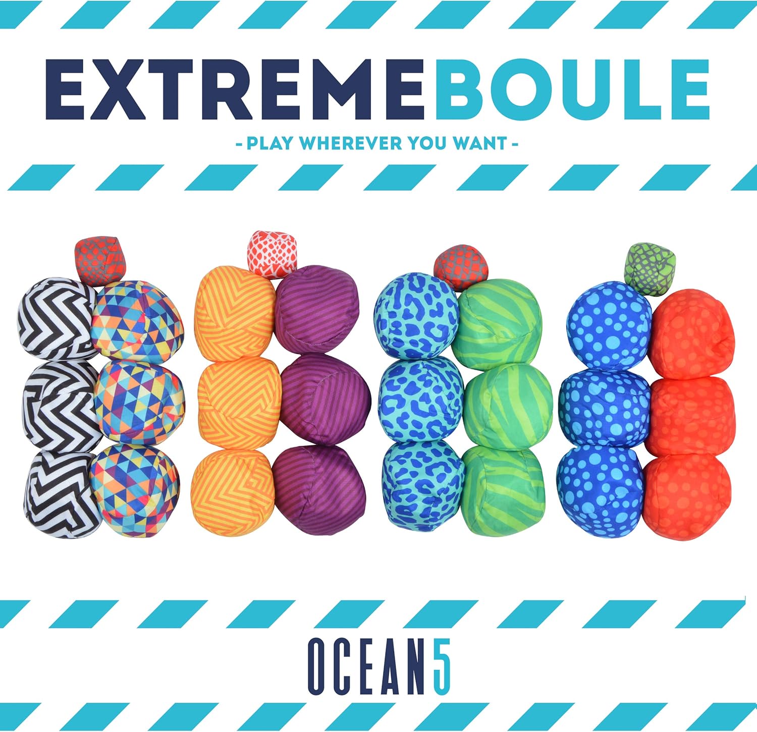Apollo Funsport France - Ocean 5 Extreme Boule – Set de boules souples - Triangel ZicZac - Couleur : noir blanc