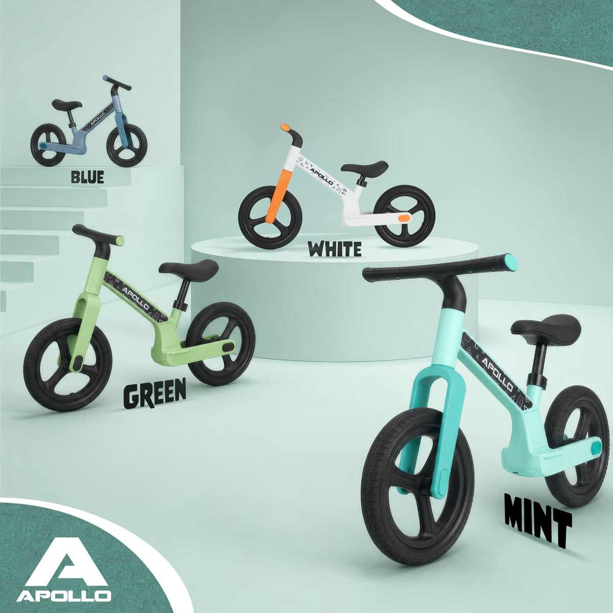 Apollo Funsport France - Draisienne LED Trailbuddy pour enfants dès 2 ans – Draisienne 12 pouces avec éclairage - Menthe