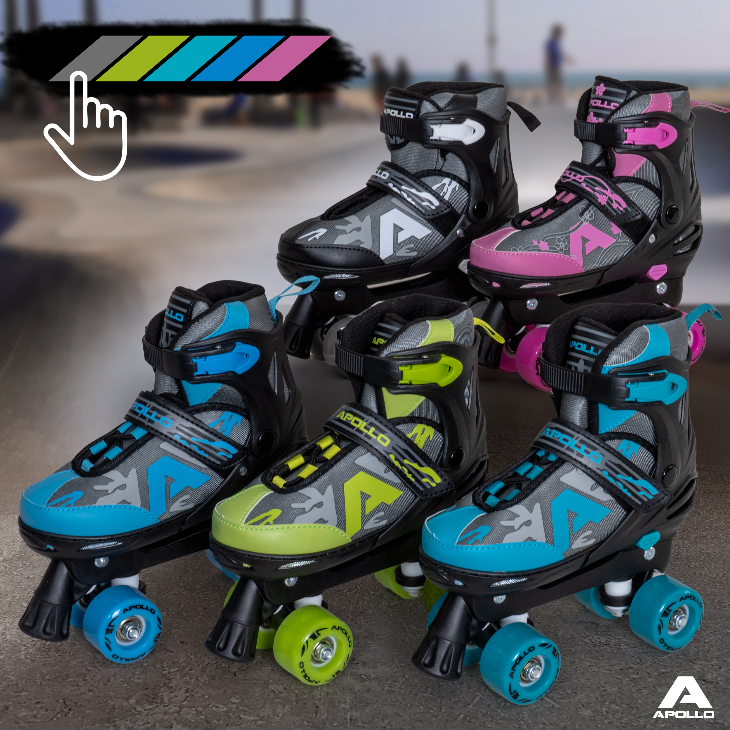 Apollo Funsport France - Apollo Champion Adjustable Quad Skate - patins à roulettes réglables pour enfants - Noir