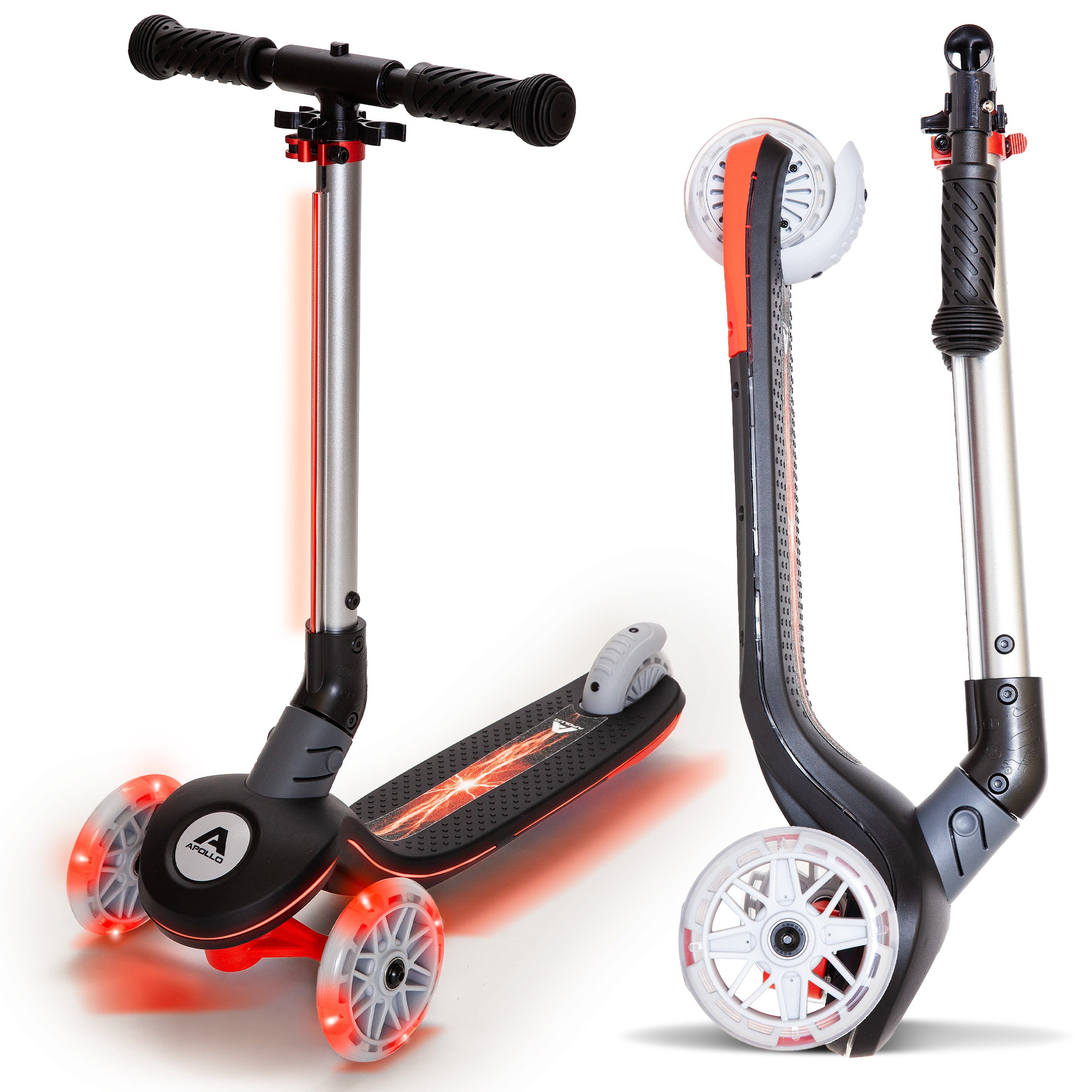 Apollo Funsport France - Trottinette enfant Apollo Whizzie LED, trottinette pliable à trois roues réglable en hauteur pour les enfants à partir de 3 ans - Black Blaze