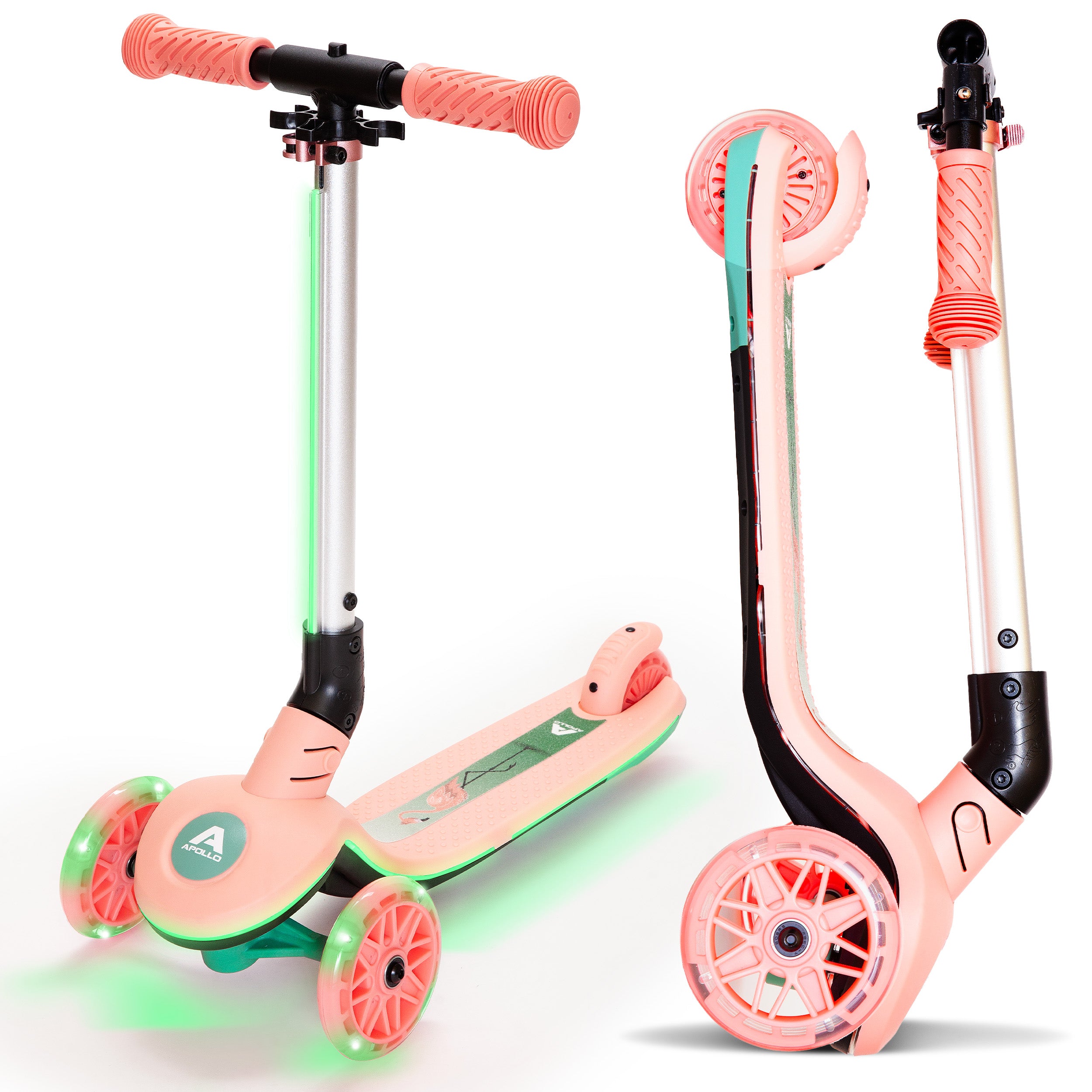 Apollo Funsport France - Trottinette enfant Apollo Whizzie LED, trottinette pliable à trois roues réglable en hauteur pour les enfants à partir de 3 ans - Flamingo
