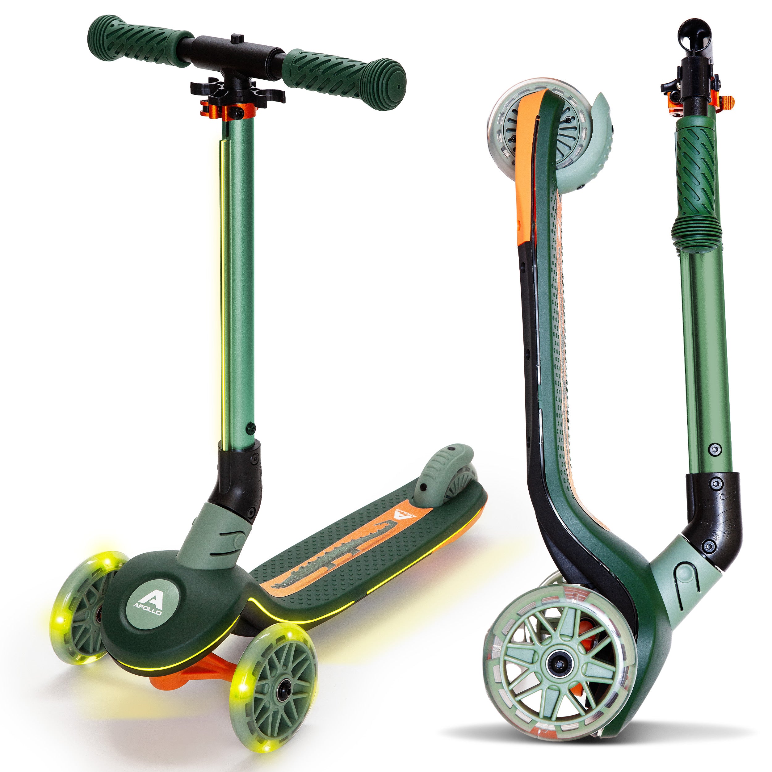 Apollo Funsport France - Trottinette enfant Apollo Whizzie LED, trottinette pliable à trois roues réglable en hauteur pour les enfants à partir de 3 ans - Croco
