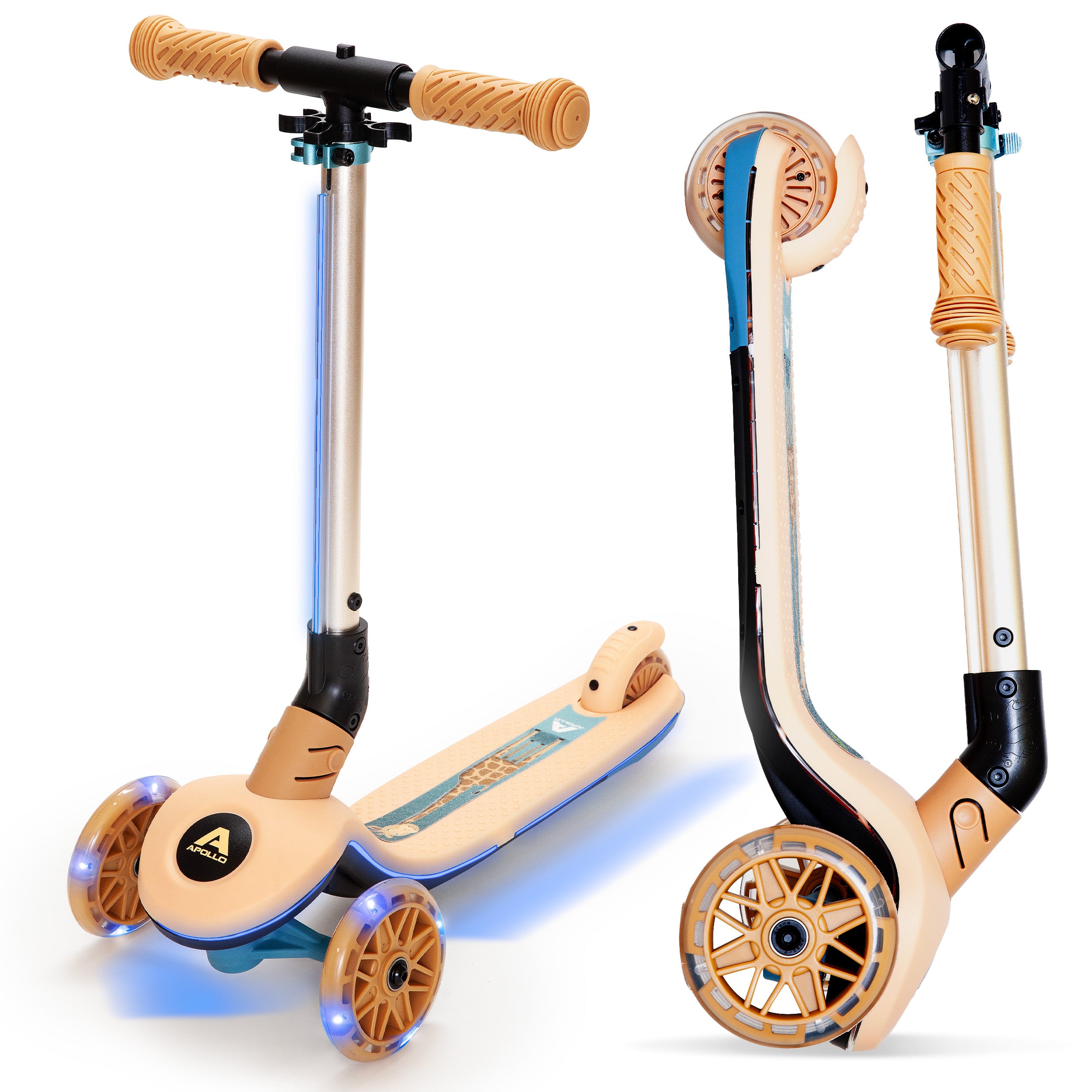 Apollo Funsport France - Trottinette enfant Apollo Whizzie LED, trottinette pliable à trois roues réglable en hauteur pour les enfants à partir de 3 ans - Giraffe