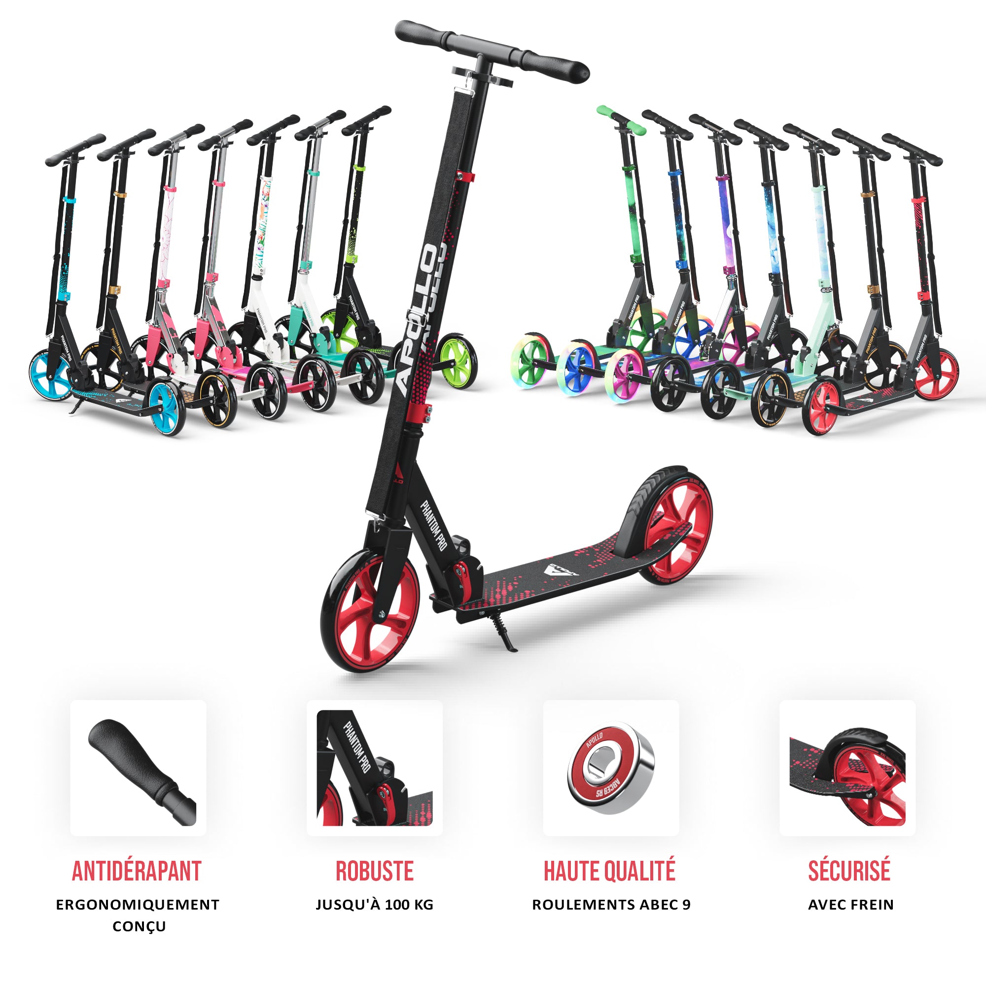 Apollo - Klappbarer City Roller für Kinder "Phantom" höhenverstellbarer Tretroller - Rot