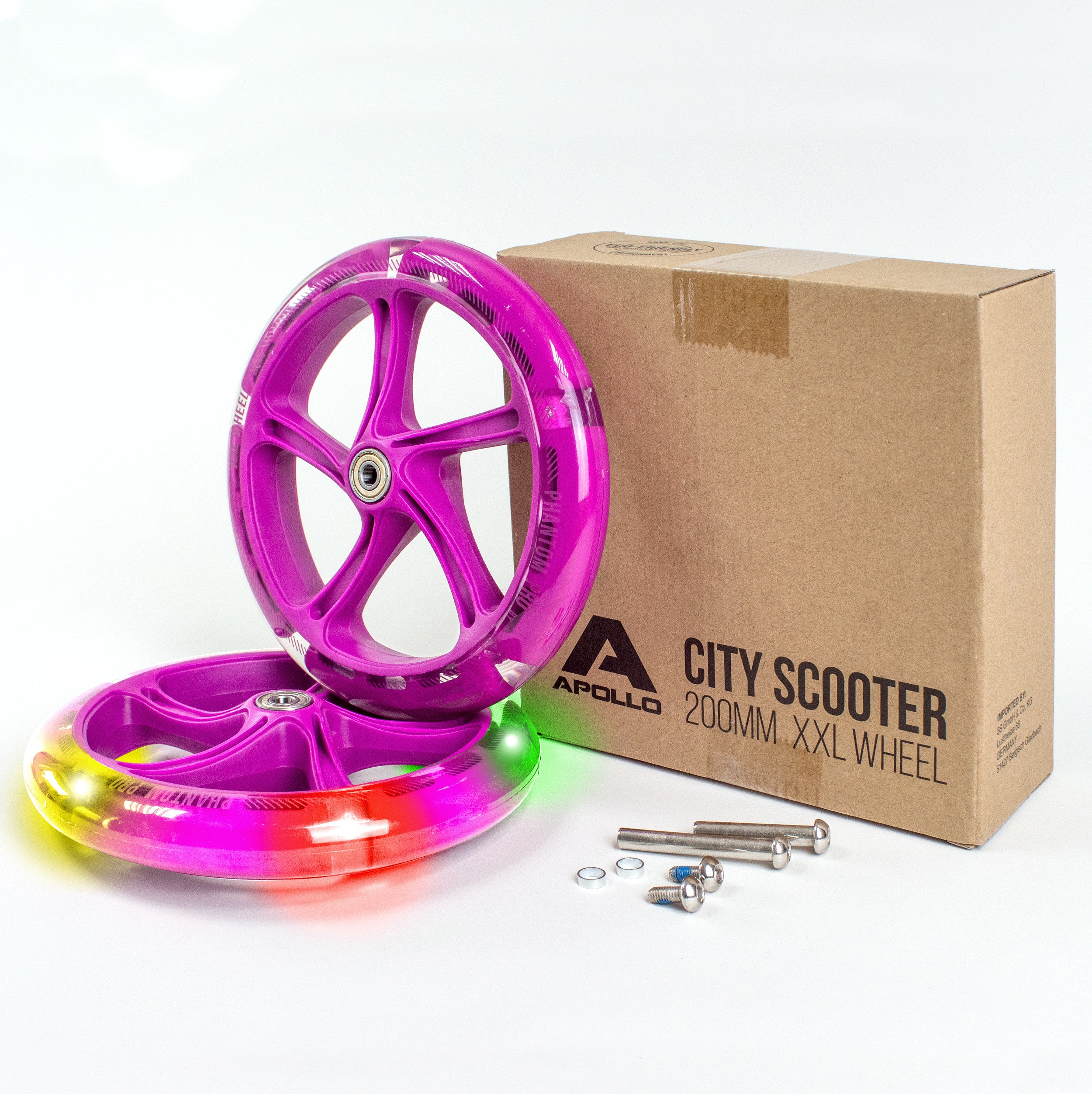 Apollo - 200 MM JEU DE ROUES DE RECHANGE POUR TROTTINETTE DE VILLE - PHANTOM / SPECTRE - LED Pink Transparent