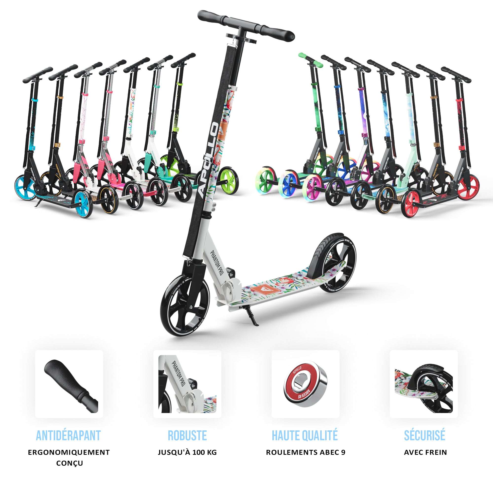 Apollo - Klappbarer City Roller für Kinder "Phantom" höhenverstellbarer Tretroller - Flamingo