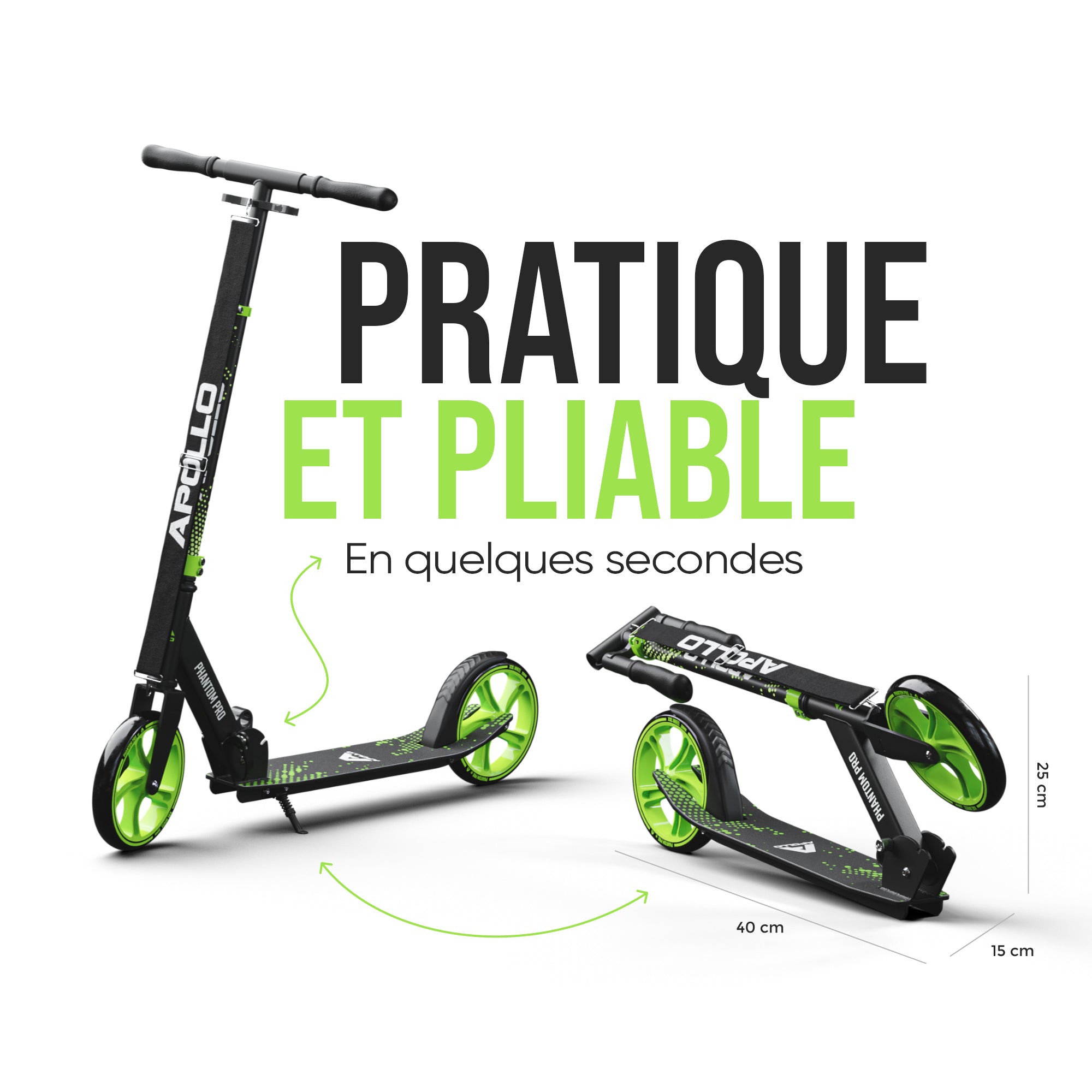 Apollo - Klappbarer City Roller für Kinder "Phantom" höhenverstellbarer Tretroller - Grün