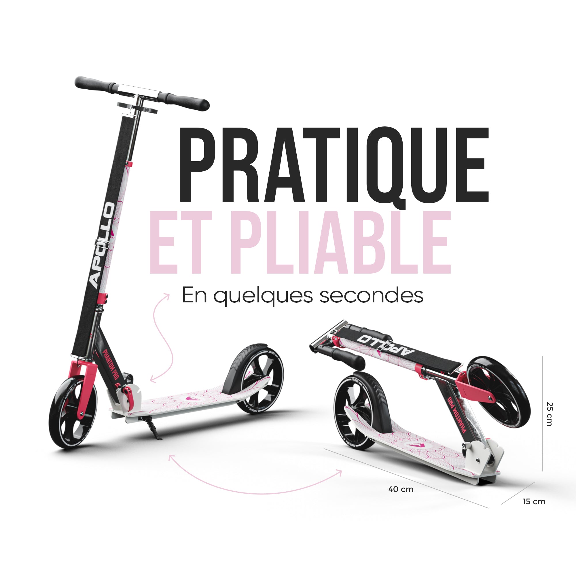 Apollo - Klappbarer City Roller für Kinder "Phantom" höhenverstellbarer Tretroller - Pink