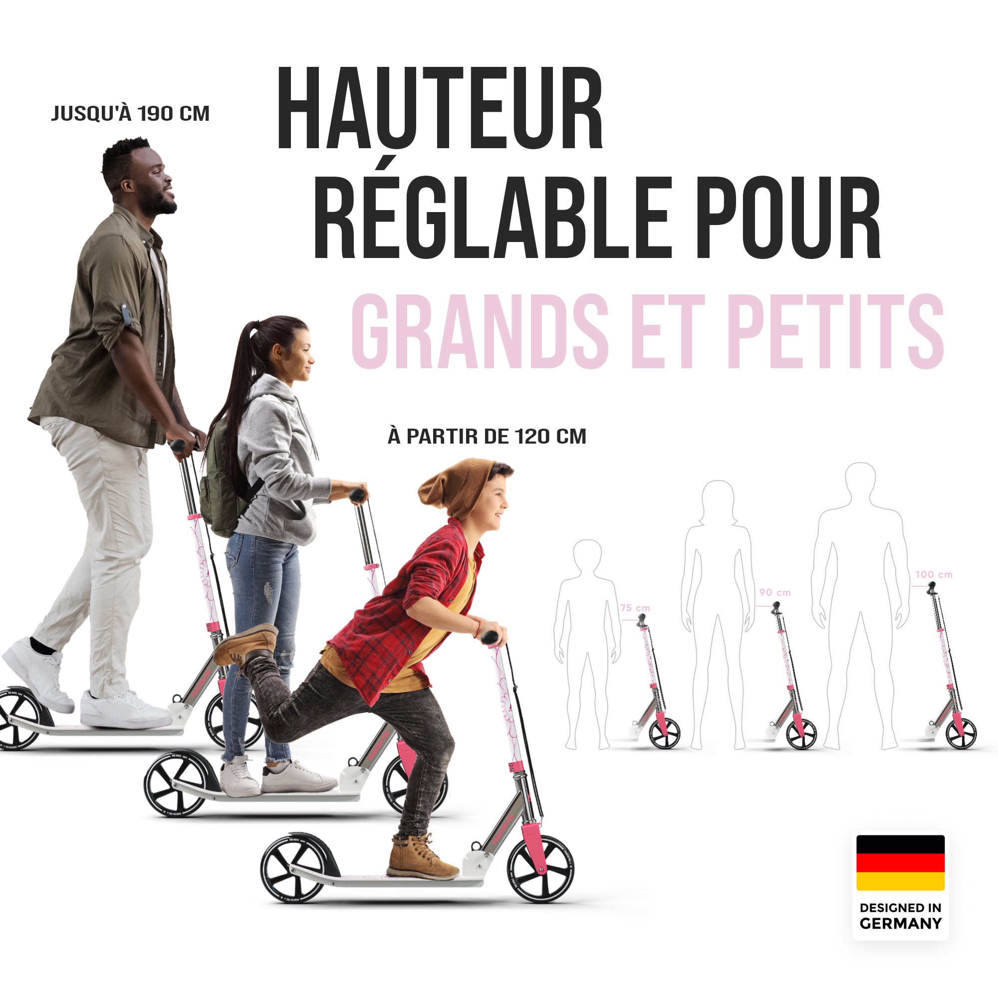 Apollo - Klappbarer City Roller für Kinder "Phantom" höhenverstellbarer Tretroller - Pink