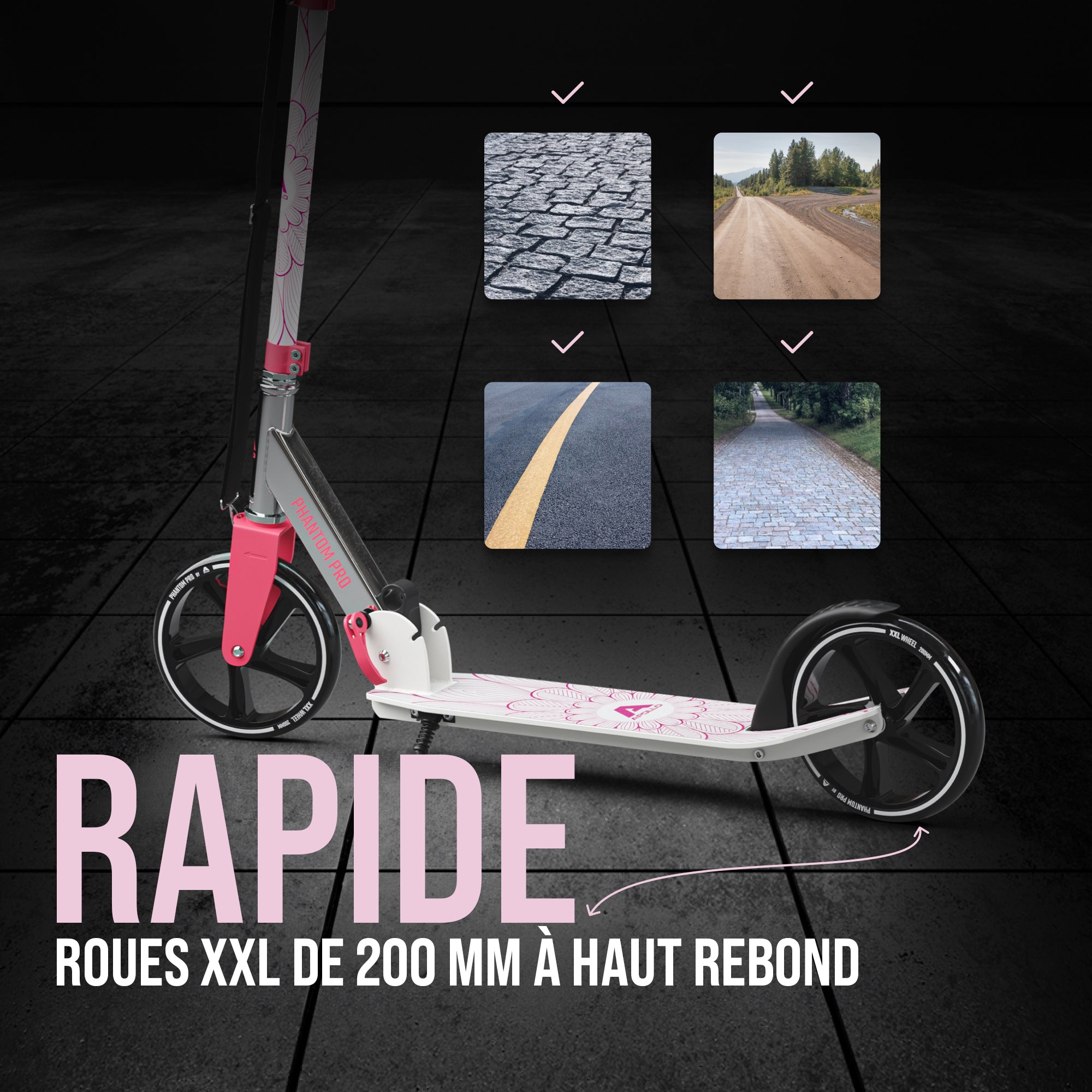 Apollo - Klappbarer City Roller für Kinder "Phantom" höhenverstellbarer Tretroller - Pink