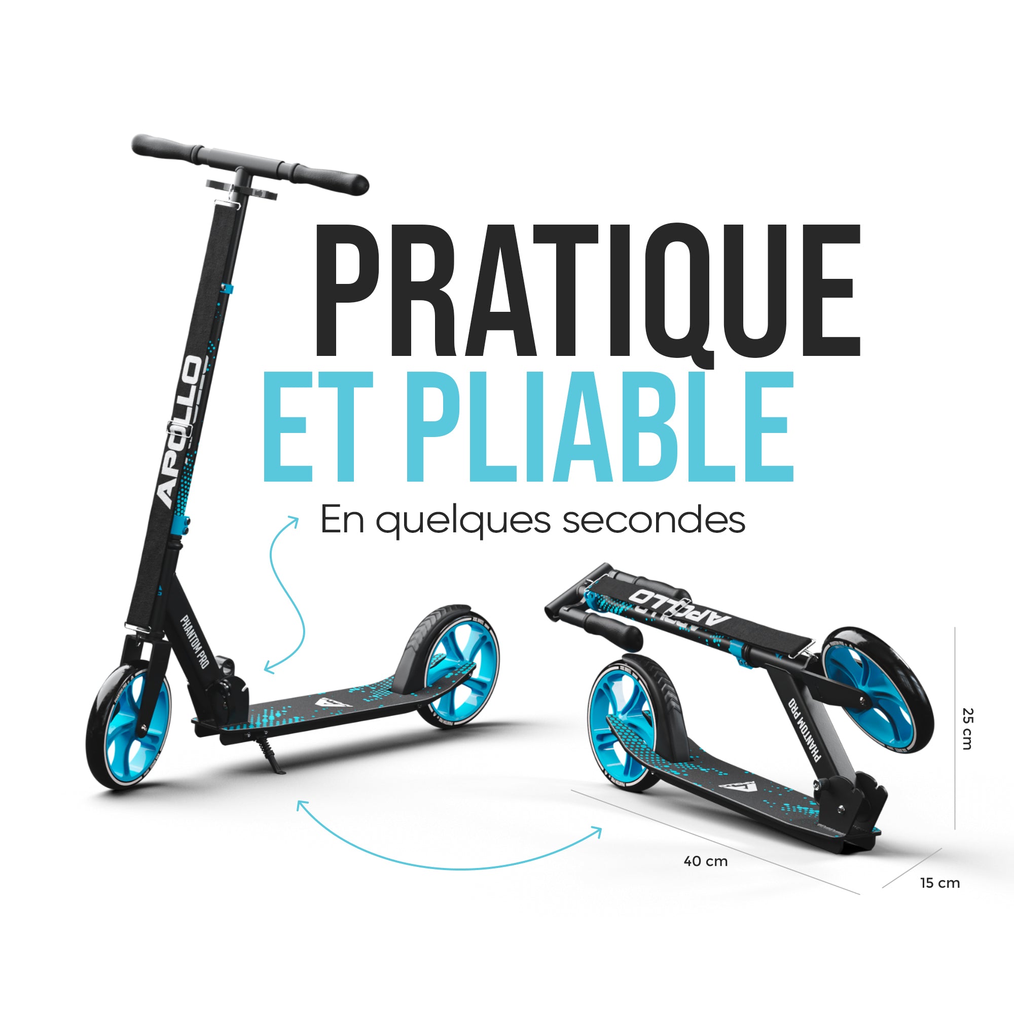 Apollo - Klappbarer City Roller für Kinder "Phantom" höhenverstellbarer Tretroller - Blau