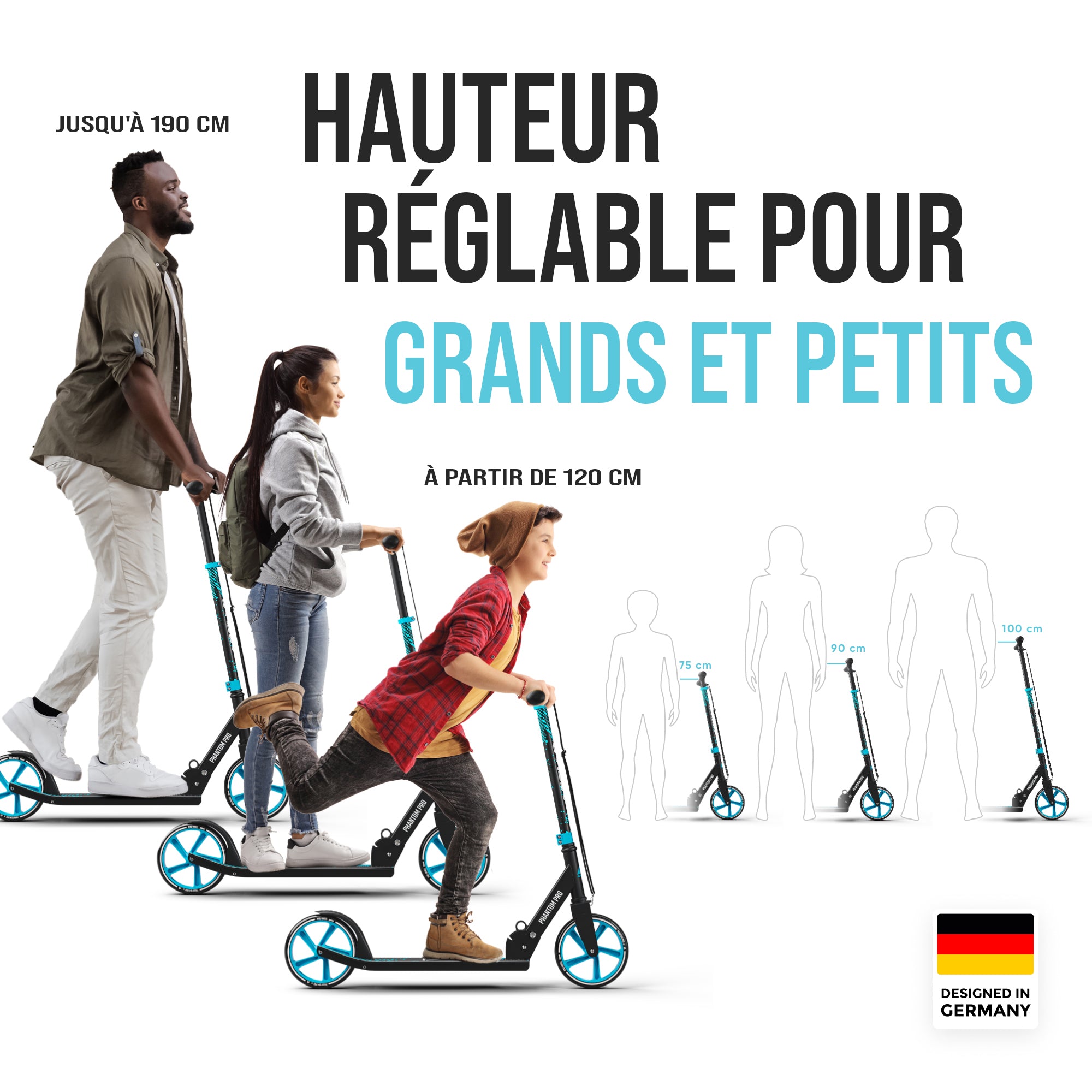 Apollo - Klappbarer City Roller für Kinder "Phantom" höhenverstellbarer Tretroller - Blau