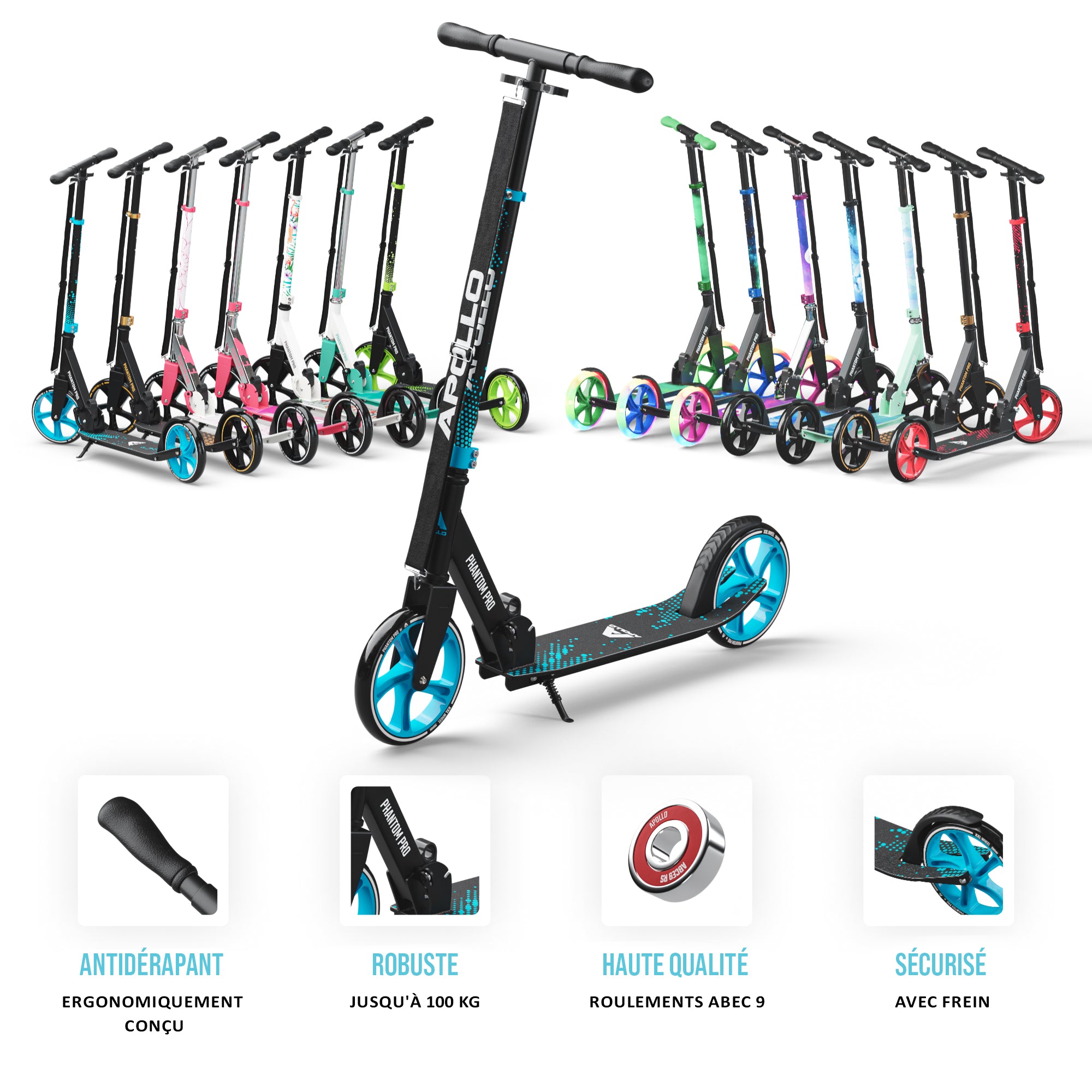 Apollo - Klappbarer City Roller für Kinder "Phantom" höhenverstellbarer Tretroller - Blau