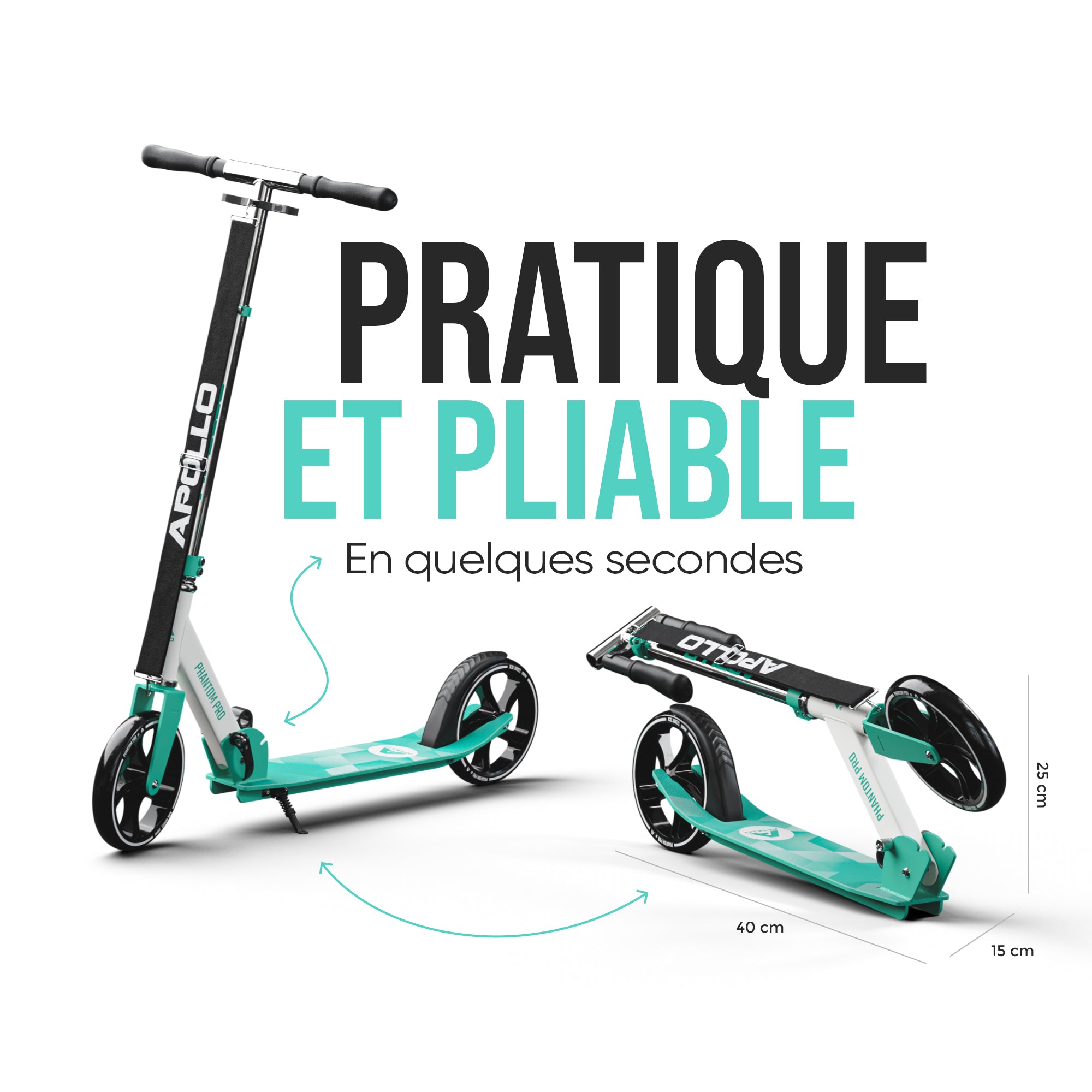 Apollo - Klappbarer City Roller für Kinder "Phantom" höhenverstellbarer Tretroller - Mint
