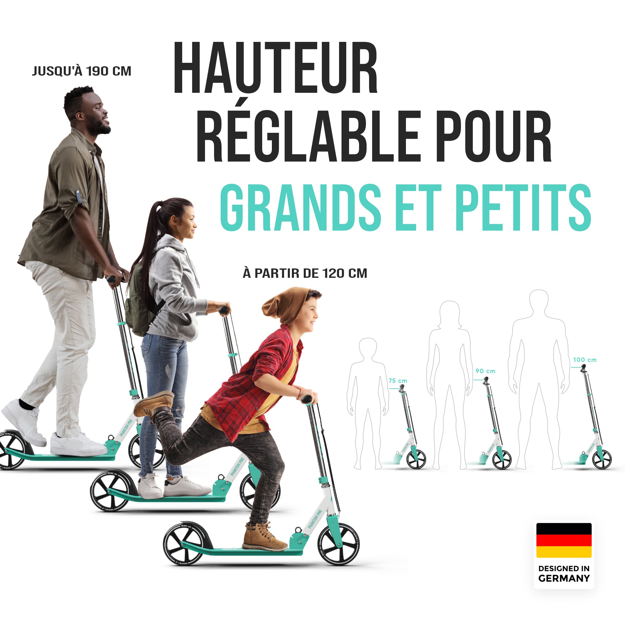 Apollo - Klappbarer City Roller für Kinder "Phantom" höhenverstellbarer Tretroller - Mint
