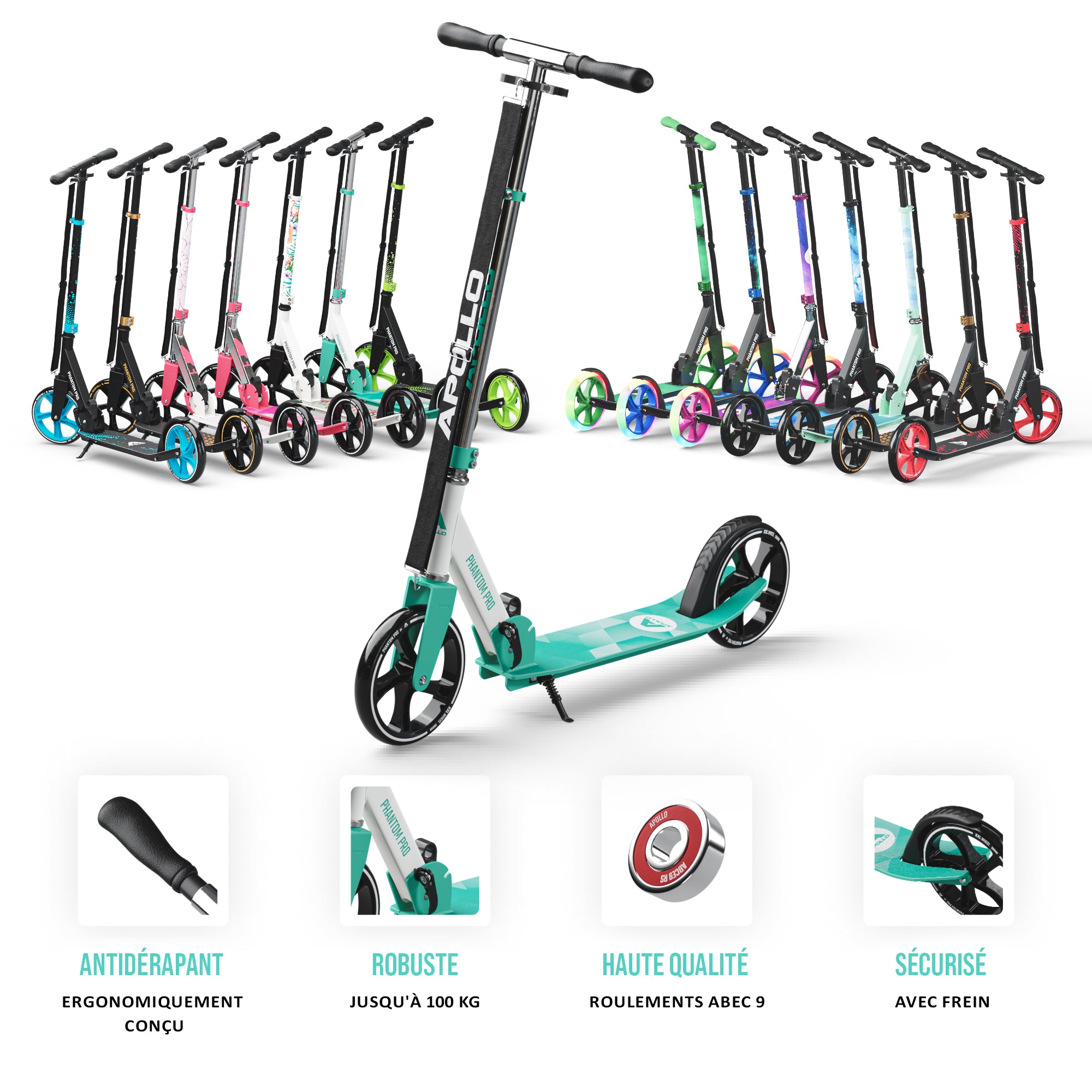 Apollo - Klappbarer City Roller für Kinder "Phantom" höhenverstellbarer Tretroller - Mint