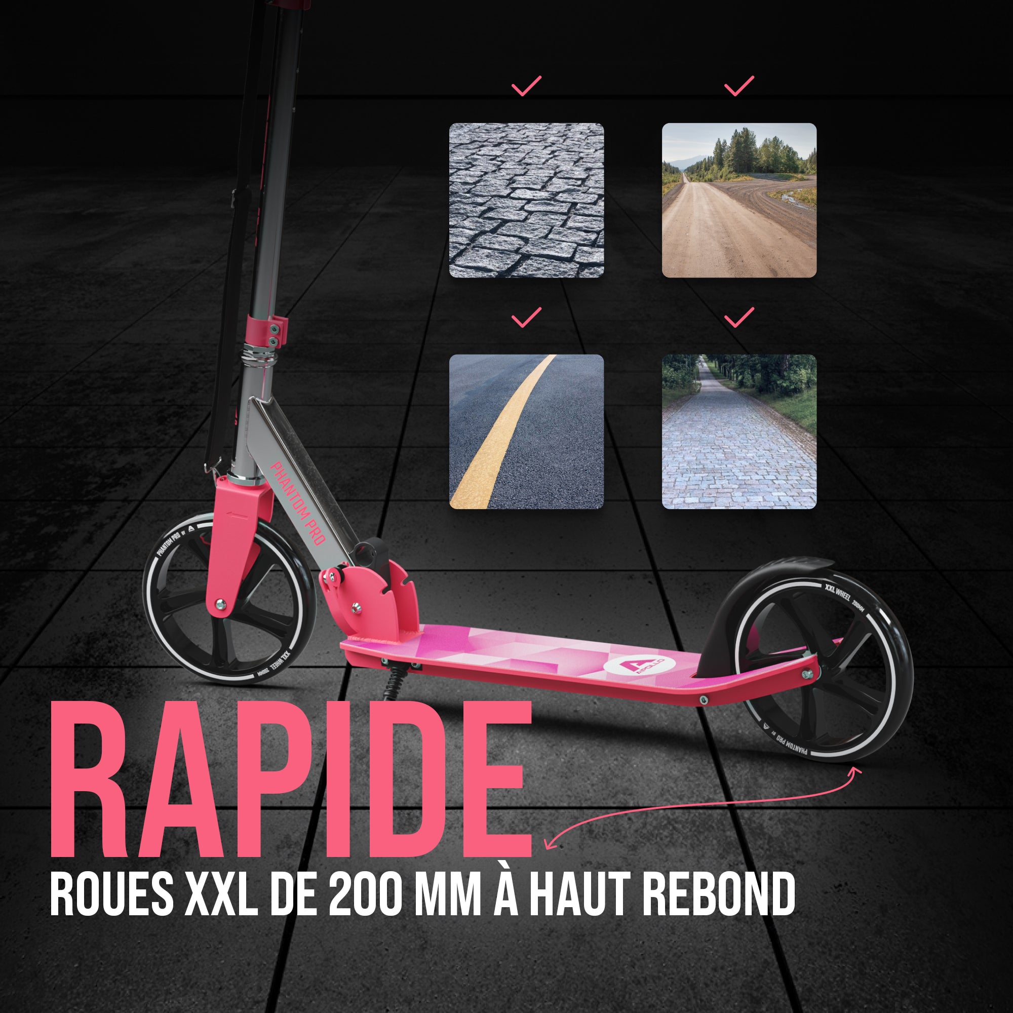 Apollo - Klappbarer City Roller für Kinder "Phantom" höhenverstellbarer Tretroller - Pink Silber
