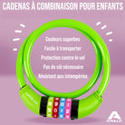 Apollo - Antivol de vélo avec chiffres pour enfants, 10x650 mm, antivol de scooter, cadenas à combinaison - Vert