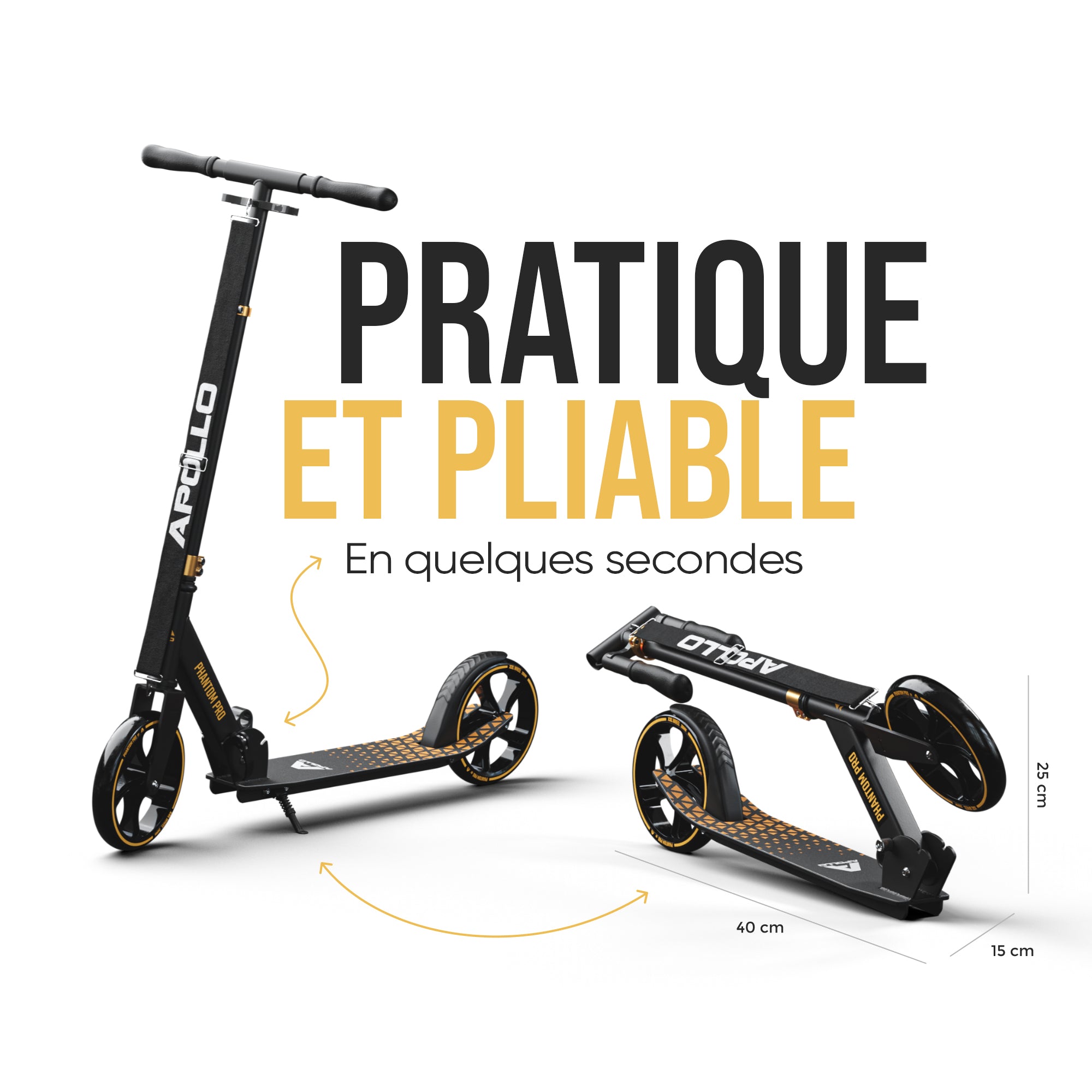 Apollo - Klappbarer City Roller für Kinder "Phantom" höhenverstellbarer Tretroller - Gold
