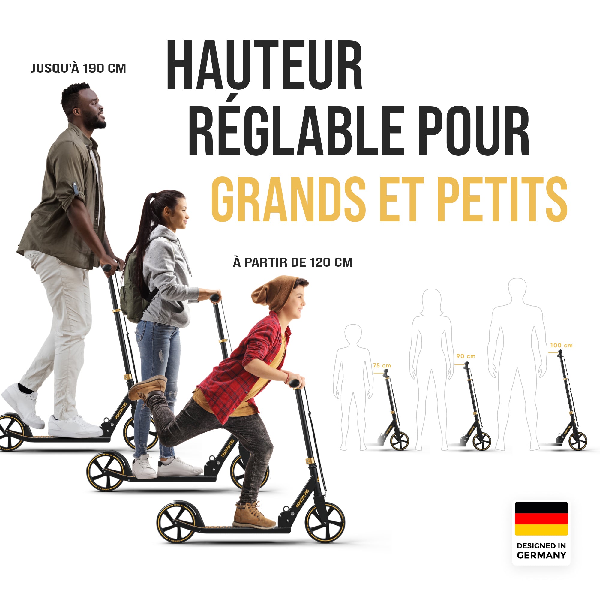 Apollo - Klappbarer City Roller für Kinder "Phantom" höhenverstellbarer Tretroller - Gold