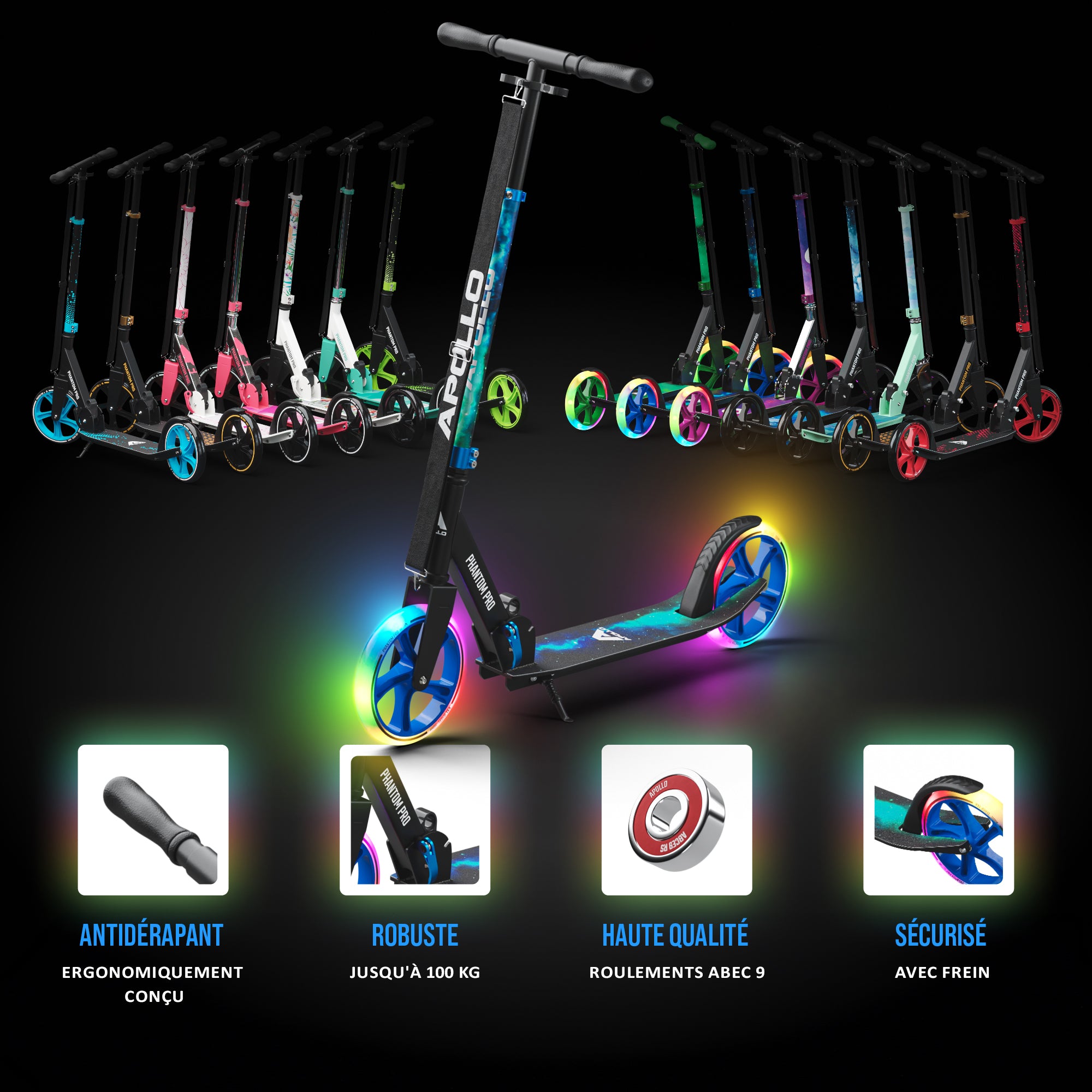 Apollo - Klappbarer City Roller für Kinder "Phantom" höhenverstellbarer Tretroller - Universe