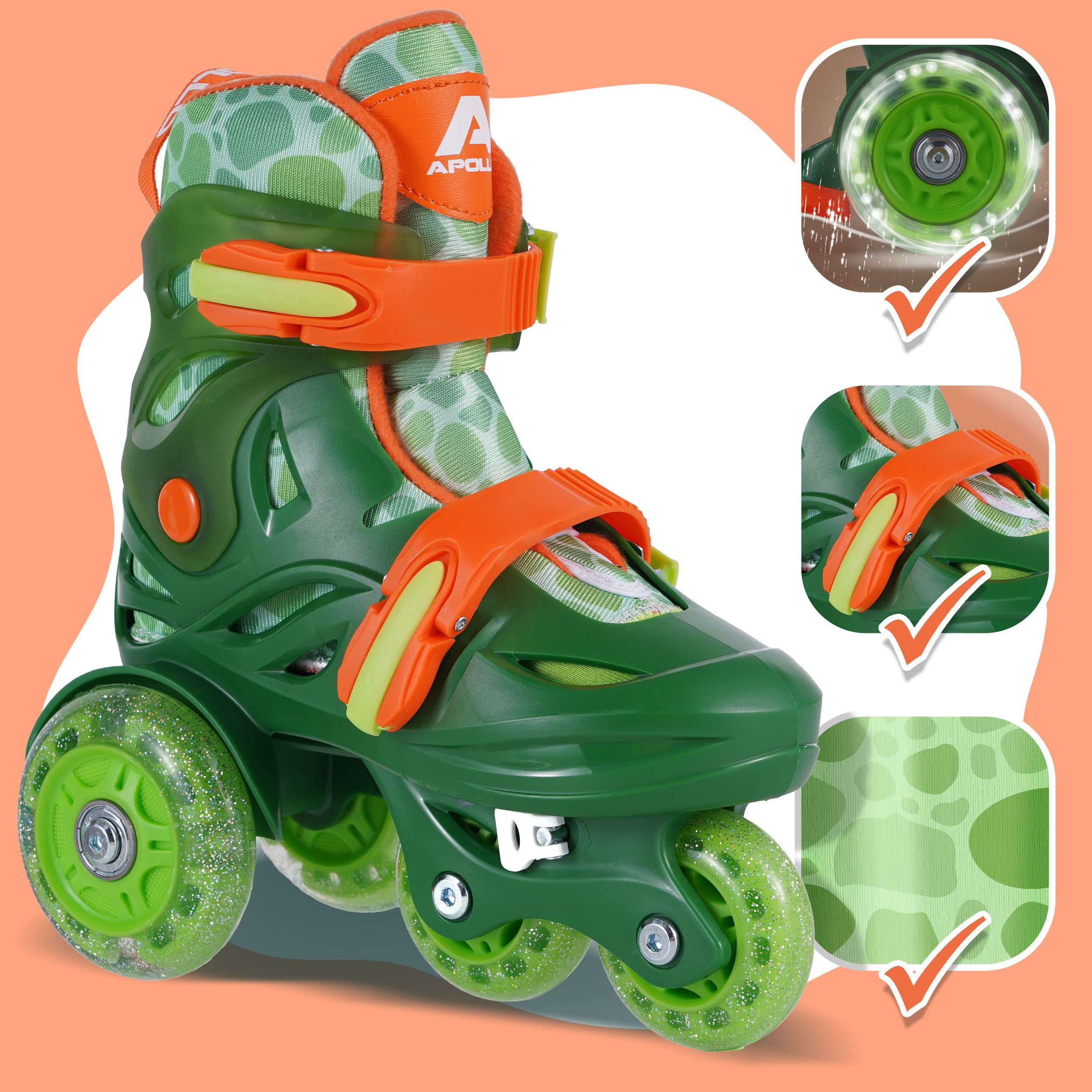 Apollo Funsport FR - My 1st Patins à roulettes réglables pour enfants, taille 26-30, - Vert