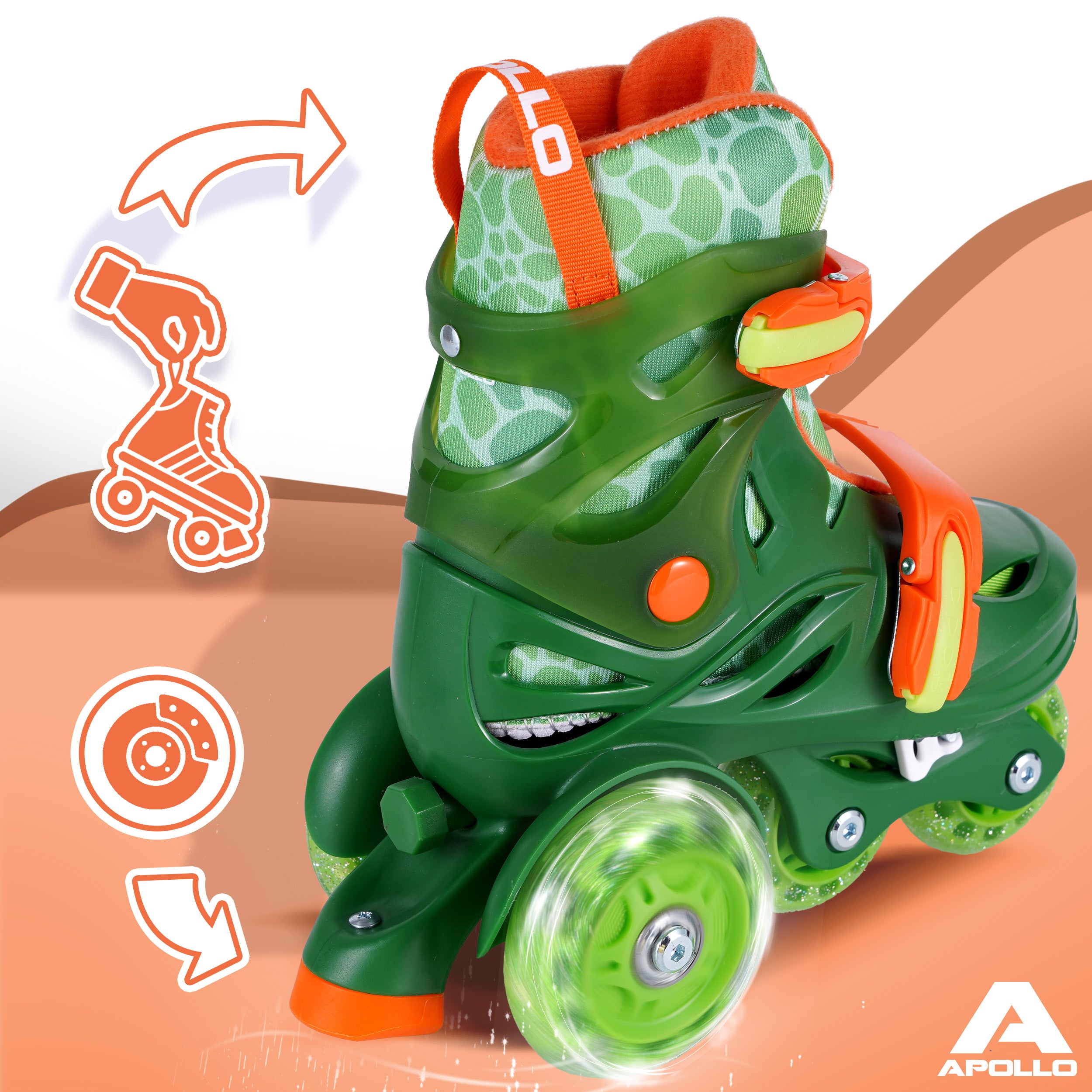 Apollo Funsport FR - My 1st Patins à roulettes réglables pour enfants, taille 26-30, - Vert