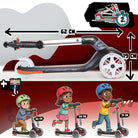 Apollo Funsport France - Trottinette enfant Apollo Whizzie LED, trottinette pliable à trois roues réglable en hauteur pour les enfants à partir de 3 ans - Flamme Noire