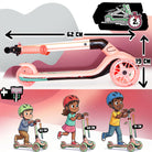 Apollo Funsport France - Trottinette enfant Apollo Whizzie LED, trottinette pliable à trois roues réglable en hauteur pour les enfants à partir de 3 ans - Flamant rose