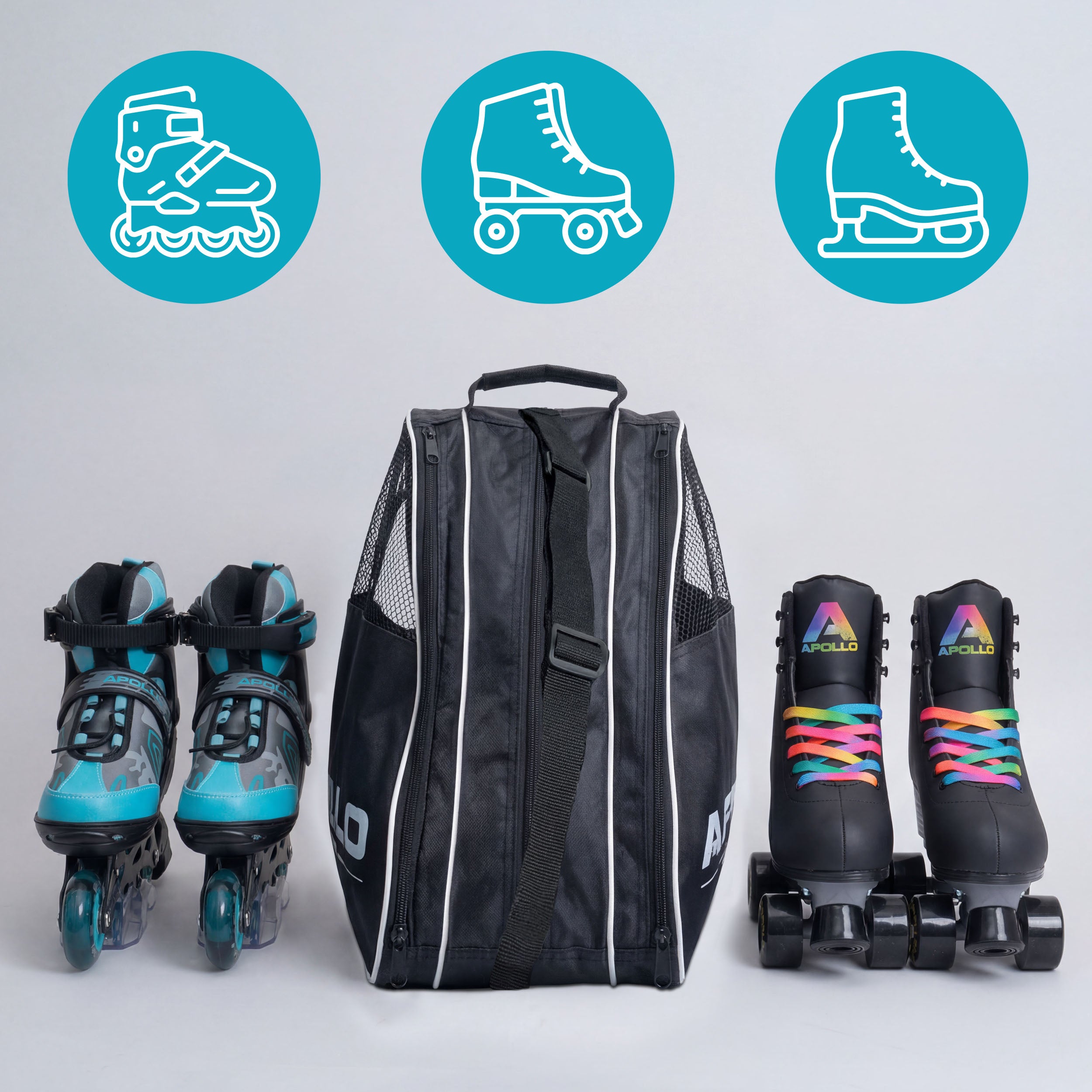 Apollo Funsport France - Sac pratique pour patins à glace et patins à roulettes, élégante housse de transport pour skates et rollers, accessoires inclus -
