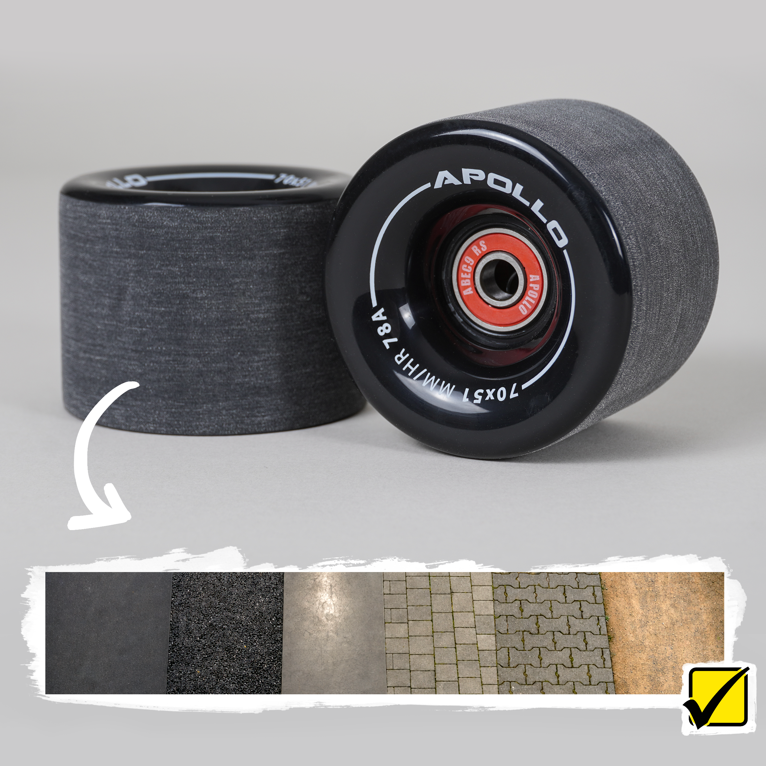 Apollo Funsport France - Roues Apollo Noires pour Longboard & Skateboard - Black - 70 x 51